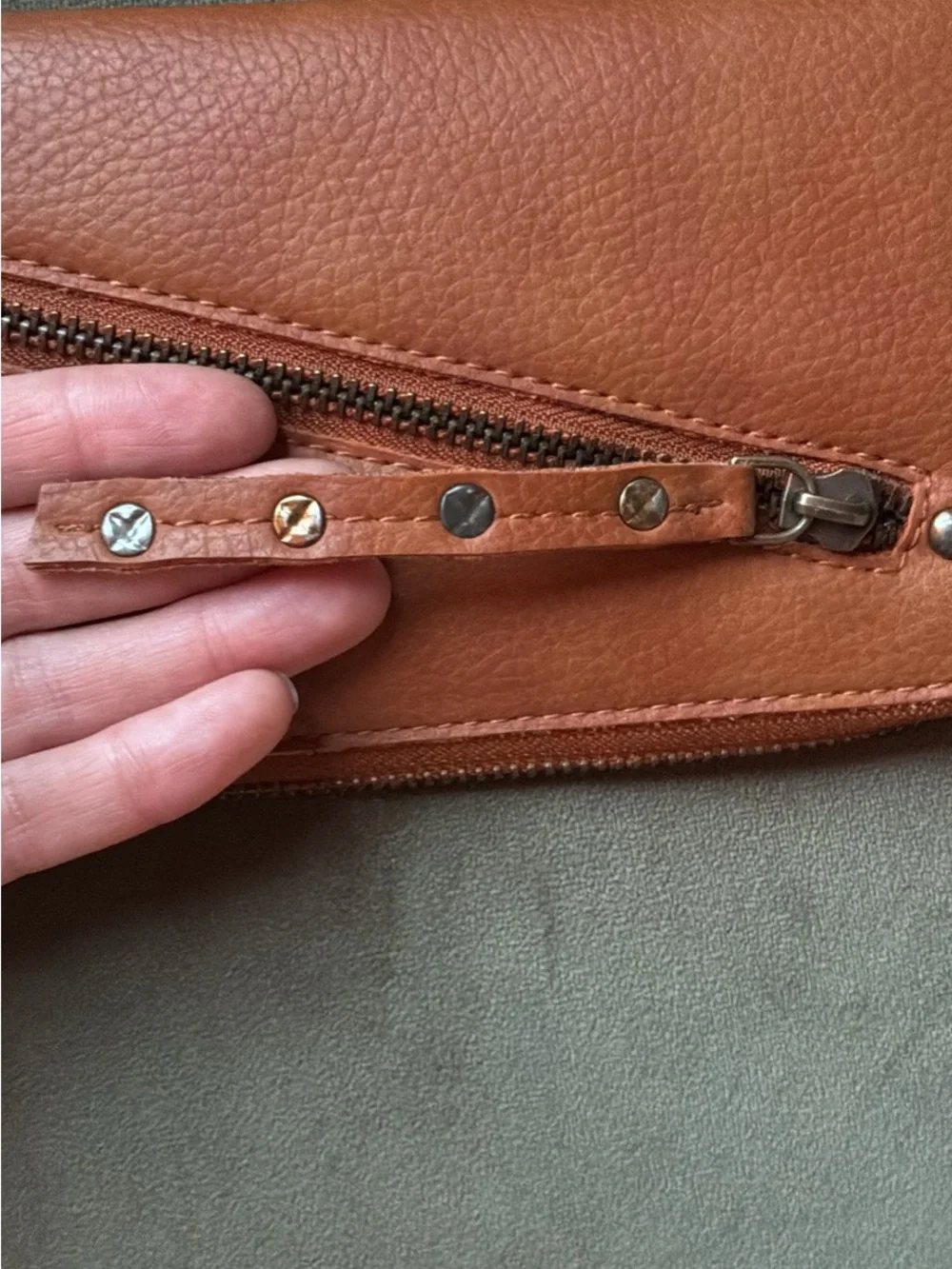 Free People Pebbled Leather Zip Wristlet - Cognac Brown